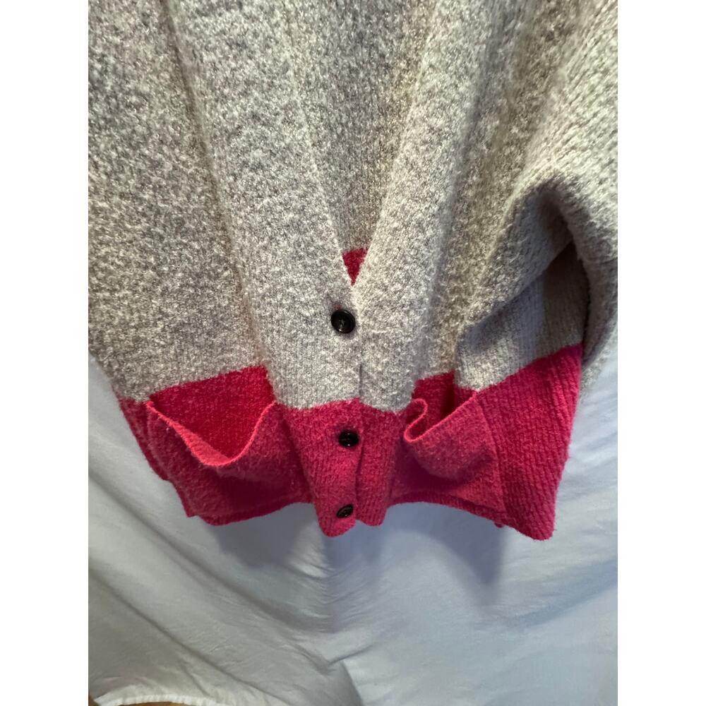 See U Soon Size M Oversized Colorblock Knit Button Up Cardigan Sweater Pink Tan - Picture 5 of 7